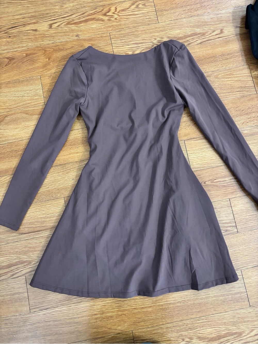 Brown Long-Sleeve Fit-and-Flare Dress